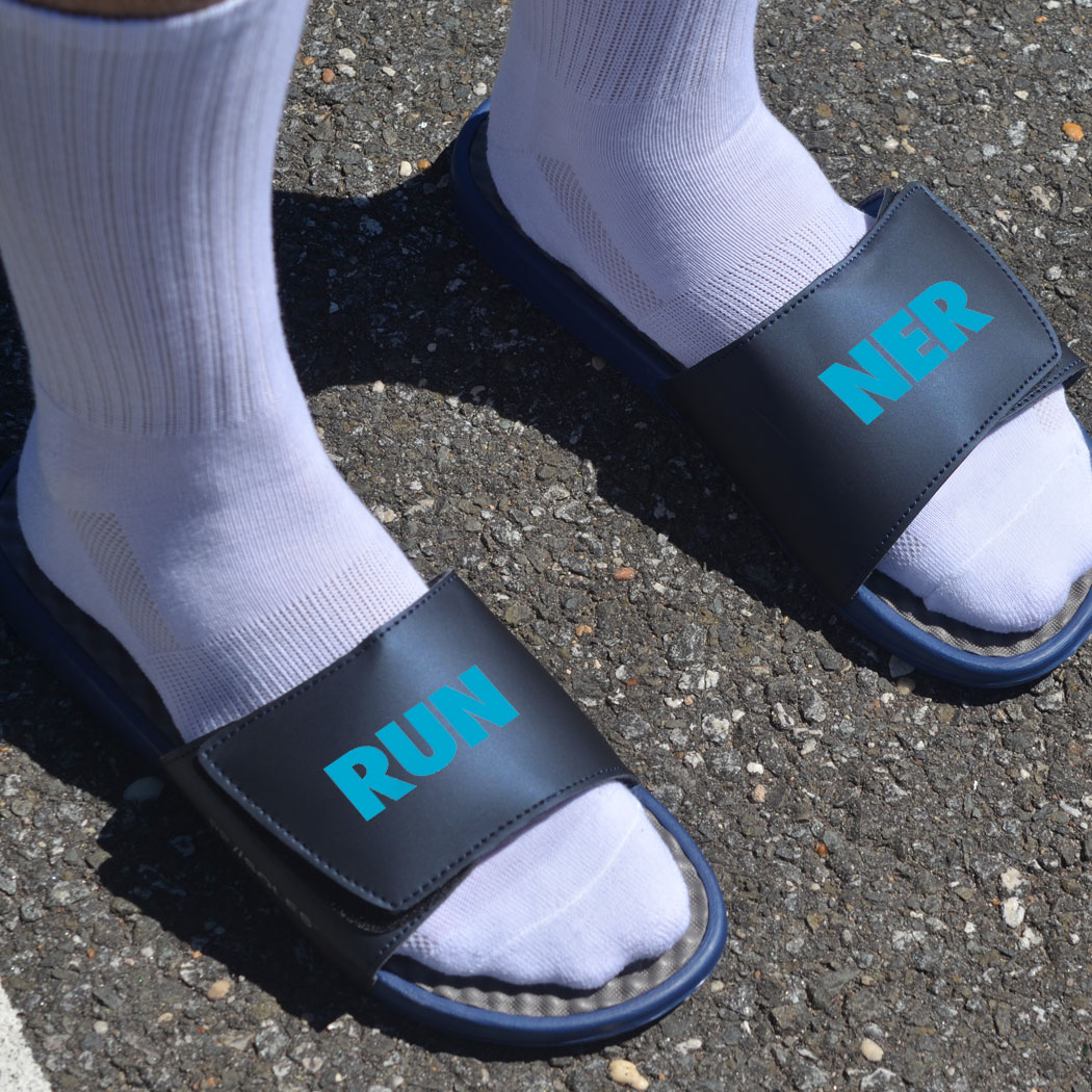 navy slide sandals
