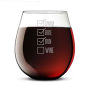 Triathlon Stemless Wine Glass Swim Bike Run Checklist