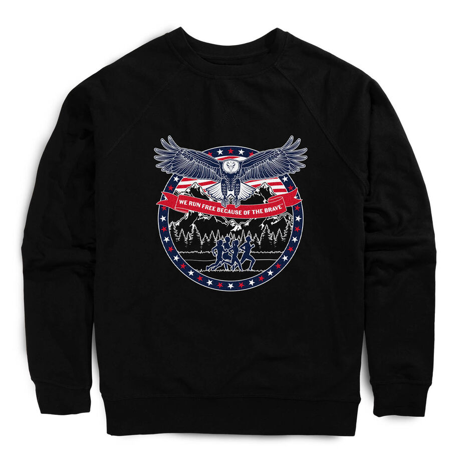 Running Raglan Crew Neck Sweatshirt - We Run Free Because Of The Brave [Adult Medium/Black] - SS