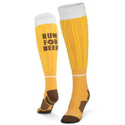 Woven Yakety Yak! Knee High Socks - Will Run For Beer (Amber/Brown/White)