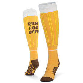 Woven Yakety Yak! Knee High Socks - Will Run For Beer (Amber/Brown/White)