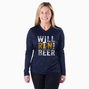 Women's Long Sleeve Tech Tee - Will Run For Beer