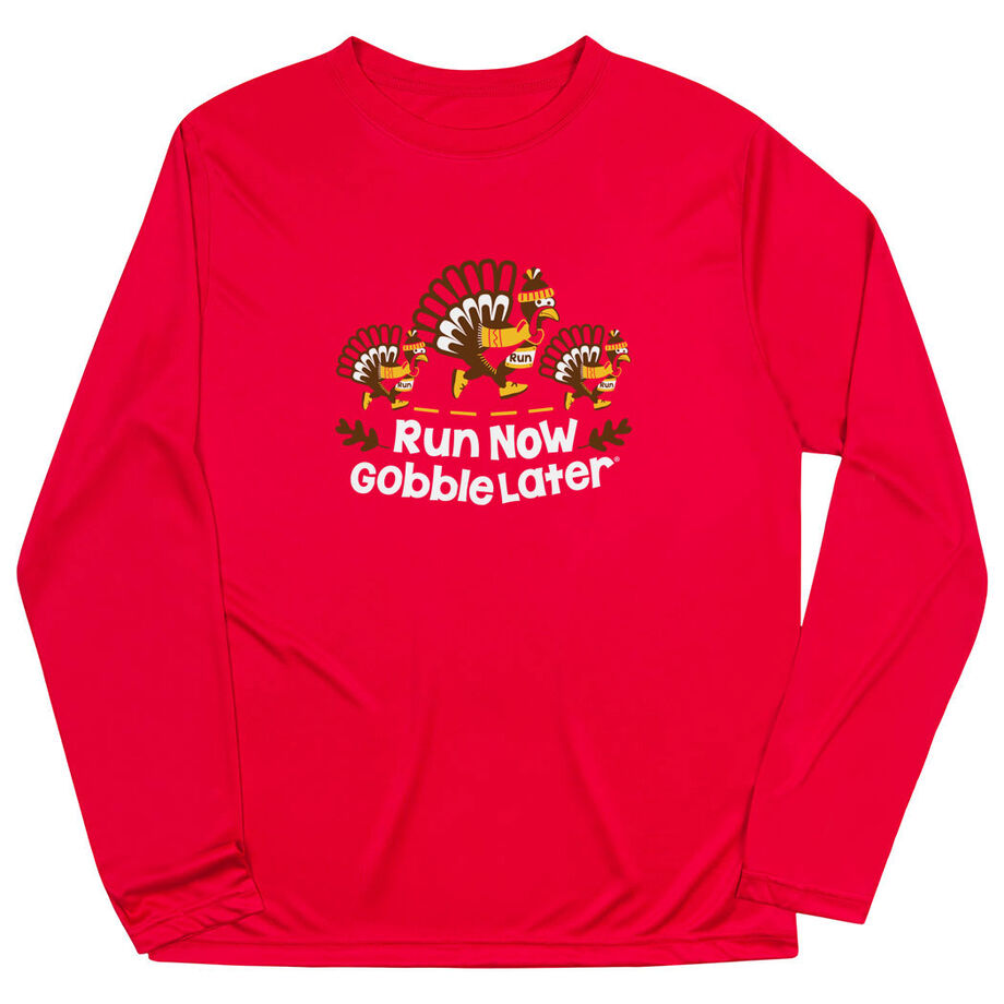 Men's Running Long Sleeve Performance Tee - Run Now Gobble Later Turkey Trot