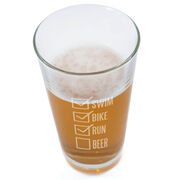 Swim Bike Run Checklist 16 oz Beer Pint Glass