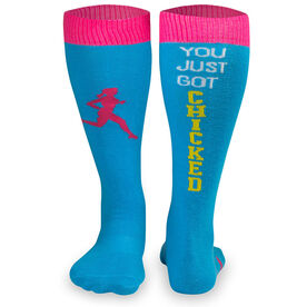 Woven Yakety Yak! Knee High Socks - You Just Got Chicked (Teal/Hot Pink)
