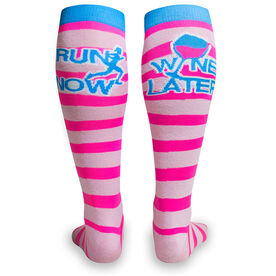 Woven Yakety Yak! Knee High Socks - Run Now Wine Later (Pink Stripes/Teal)