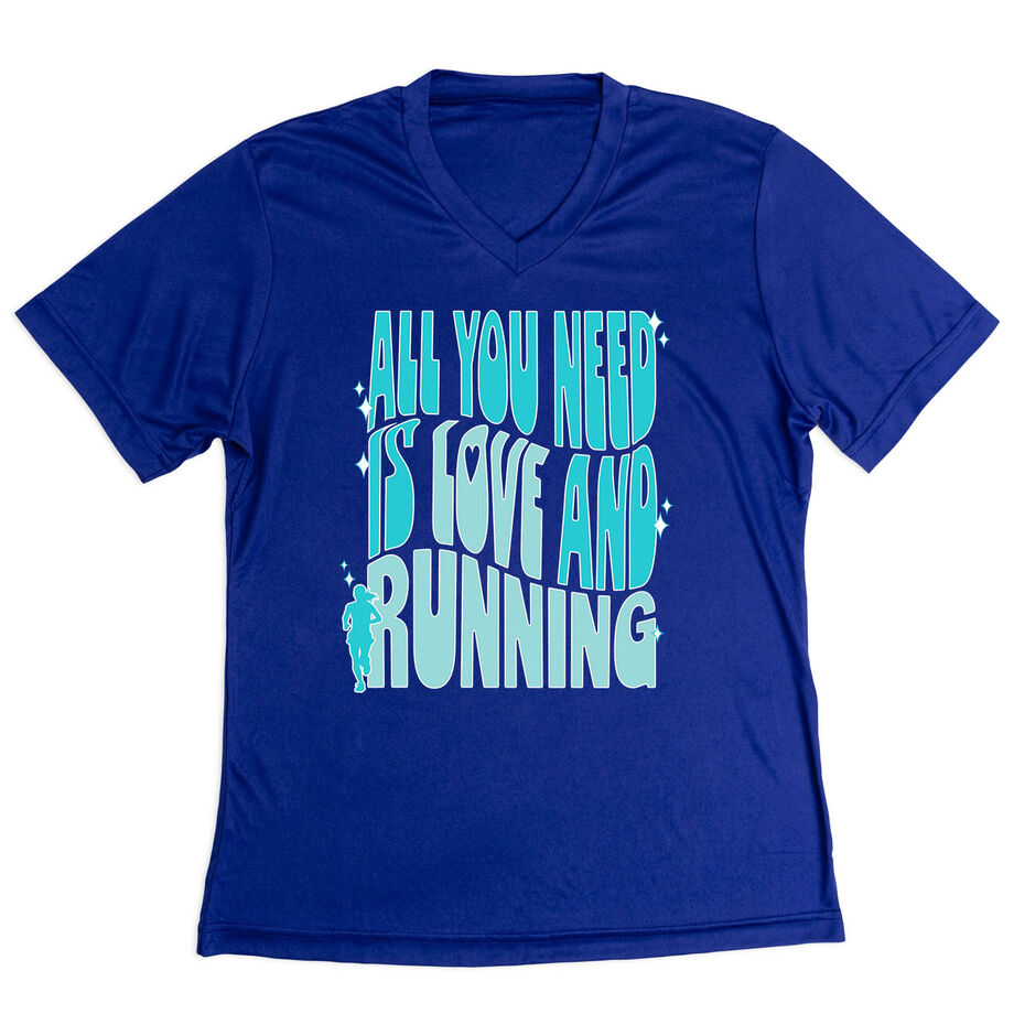 Women's Short Sleeve Tech Tee - All You Need is Love and Running