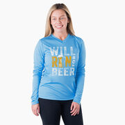 Women's Long Sleeve Tech Tee - Will Run For Beer