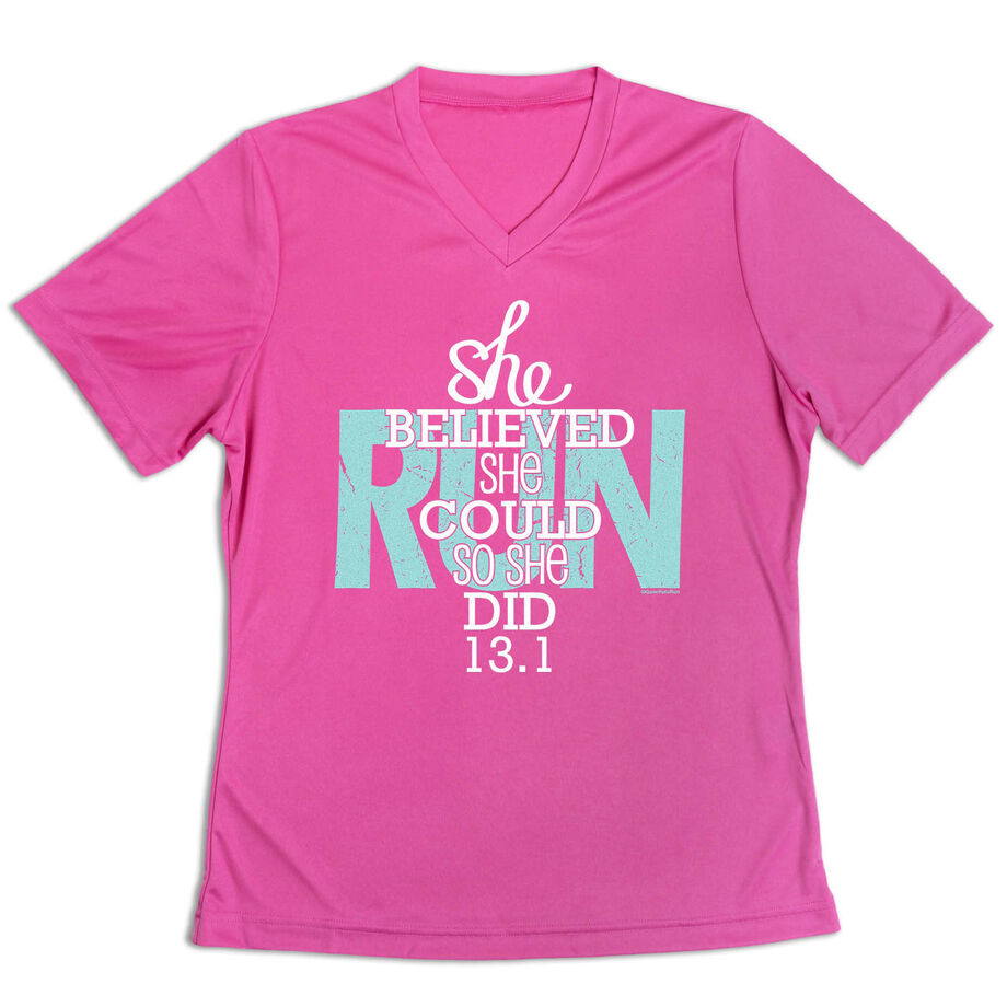 Women's Short Sleeve Tech Tee - She Believed She Could So She Did 13.1