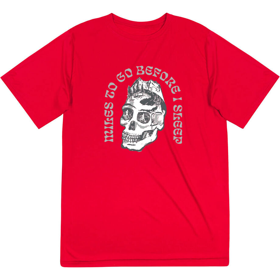 Men's Running Short Sleeve Performance Tee - Miles To Go Before I Sleep - Skull