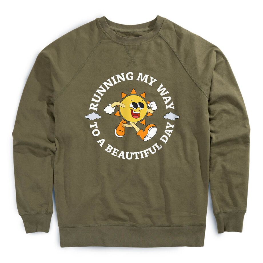 Running Raglan Crew Neck Sweatshirt - Running My Way to a Beautiful Day