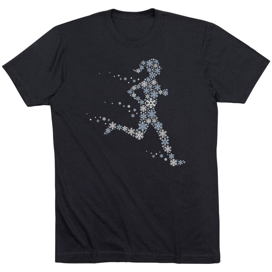 Running Short Sleeve T-Shirt - Winter Runner Girl [Adult Small/Black] - SS