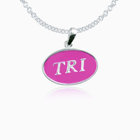 Sterling Silver and Pink Enamel Triathlon Pendant Necklace