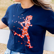 Running Short Sleeve Crop Tee - Heart Girl Runner Silhouette