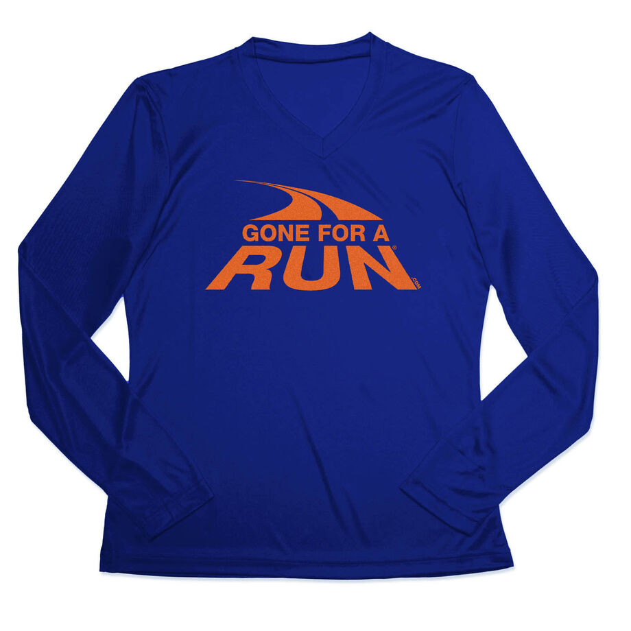 Women's Long Sleeve Tech Tee - Gone For A Run Logo (Orange)