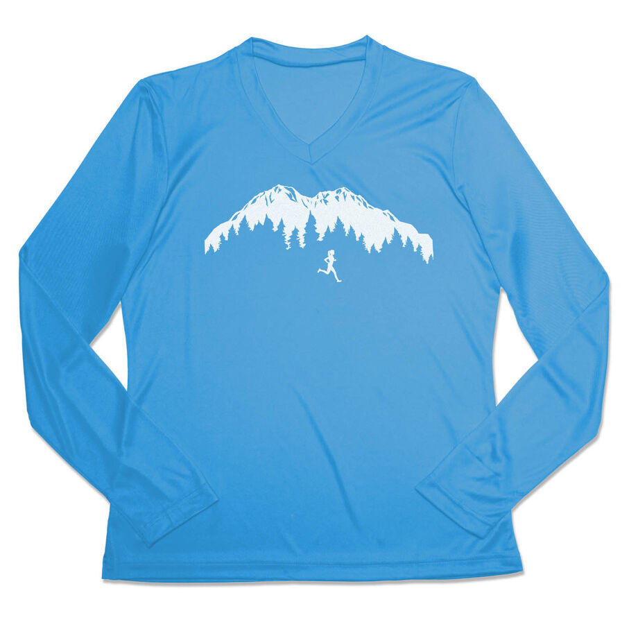 Women's Long Sleeve Tech Tee - Trail Runner in the Mountains