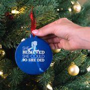 Running Round Ceramic Ornament - She Believed She Could So She Did (Blue)