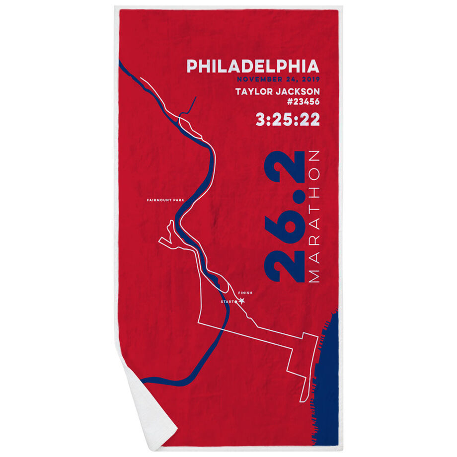 Running Premium Beach Towel - Philadelphia 26.2 Route - Personalization Image
