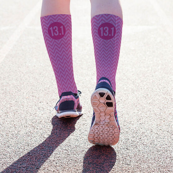 Running Printed Mid-Calf Socks - Chevron 13.1 | Gone For a Run