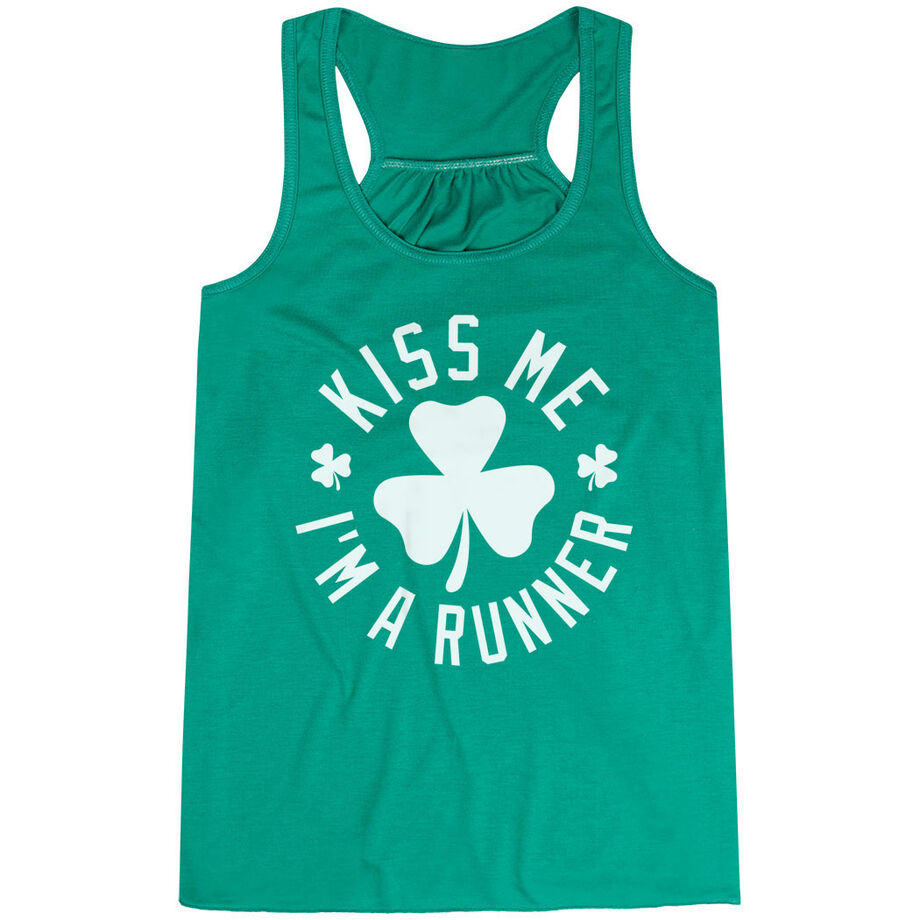 Running Flowy Racerback Tank Top - Kiss Me I am a Runner Shamrock