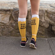 Woven Yakety Yak! Knee High Socks - Will Run For Beer (Amber/Brown/White)