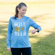 Women's Long Sleeve Tech Tee - Will Run For Beer