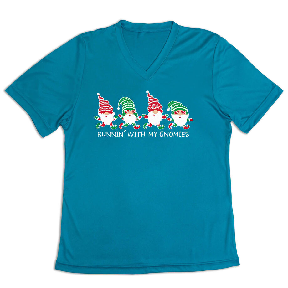 Women's Short Sleeve Tech Tee - Runnin' With My Gnomies - Christmas
