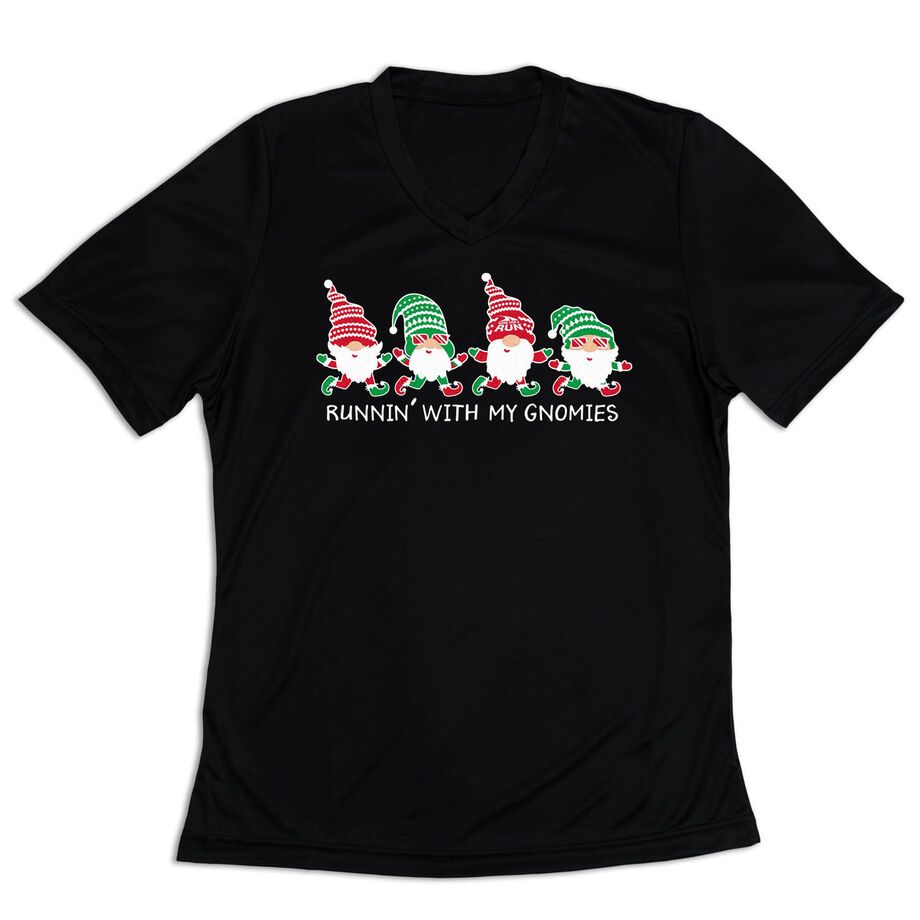 Women's Short Sleeve Tech Tee - Runnin' With My Gnomies - Christmas
