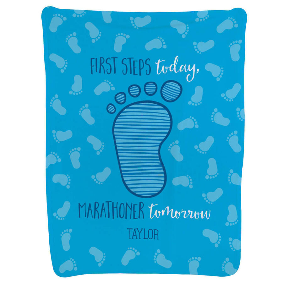Running Baby Blanket - First Steps Today, Marathoner Tomorrow - Personalization Image