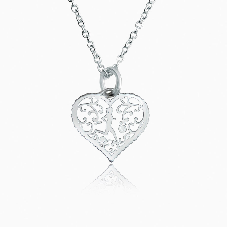 Livia Collection Sterling Silver Filigree Runner Heart Necklace