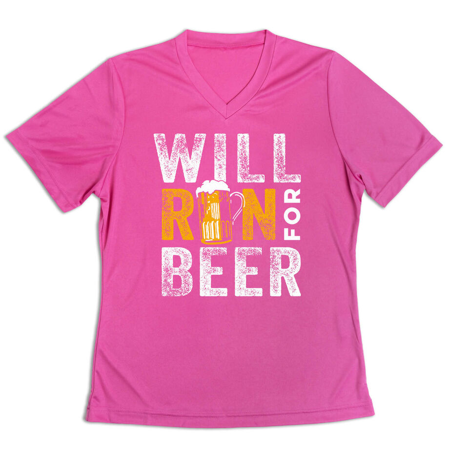 Women's Short Sleeve Tech Tee - Will Run For Beer