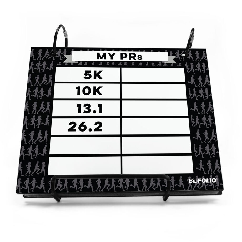 BibFOLIO&reg; Race Bib Album - Dry Erase My PRs Marathon Silhouette - Personalization Image
