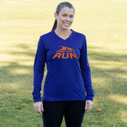 Women's Long Sleeve Tech Tee - Gone For A Run Logo (Orange)