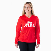 Women's Long Sleeve Tech Tee - Gone For a Run White Logo