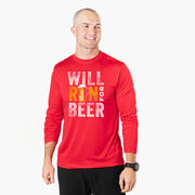 Men's Running Long Sleeve Performance Tee - Will Run For Beer