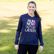 Women's Long Sleeve Tech Tee - Run Now Wine Later (Bold)