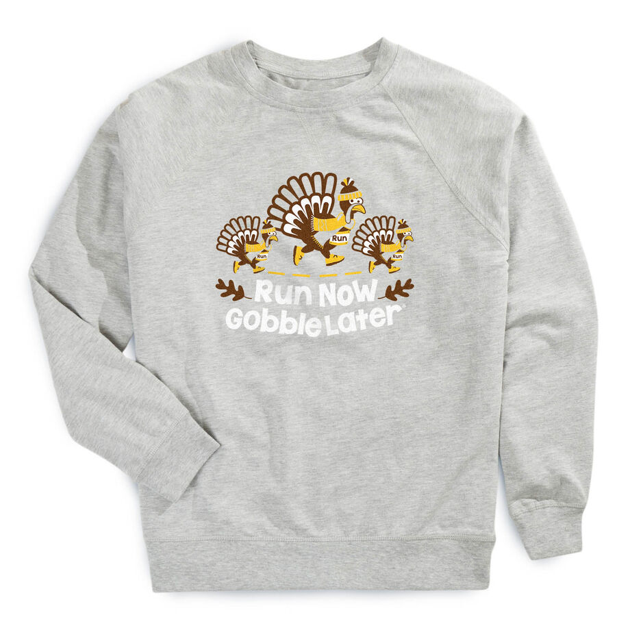 Running Raglan Crew Neck Pullover - Run Now Gobble Later Turkey Trot