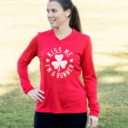 Women's Long Sleeve Tech Tee - Kiss Me I am a Runner Shamrock