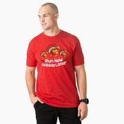 Running Short Sleeve T-Shirt - Run Now Gobble Later Turkey Trot