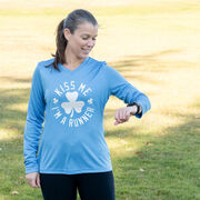 Women's Long Sleeve Tech Tee - Kiss Me I am a Runner Shamrock