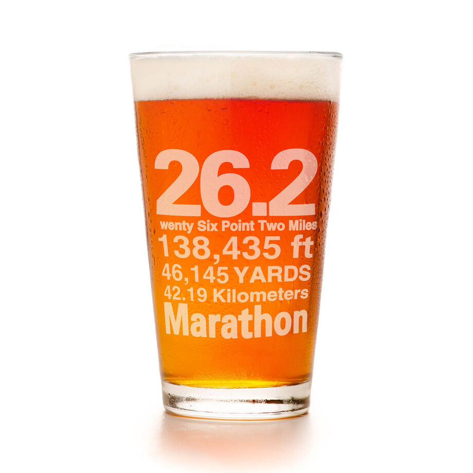 Etched Marathon Pint Glass, Gifts for Runners, Gifts for Marathon Runners