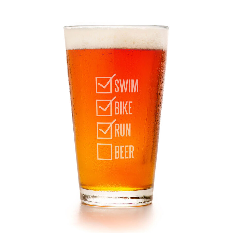 Swim Bike Run Checklist 16 oz Beer Pint Glass