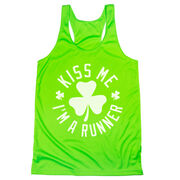 Women's Racerback Performance Tank Top - Kiss Me I am a Runner Shamrock