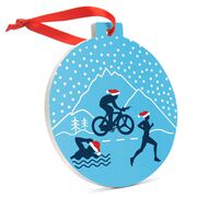 Triathlon Round Ceramic Ornament - Silhouettes with Santa Hat