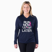 Women's Long Sleeve Tech Tee - Run Now Wine Later (Bold)