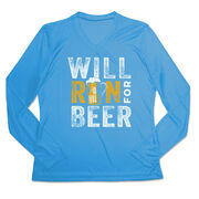 Women's Long Sleeve Tech Tee - Will Run For Beer