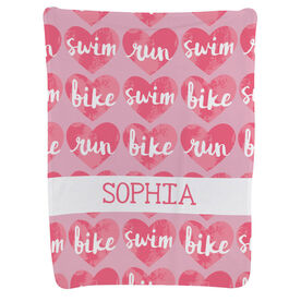 Triathlon Baby Blanket - Swim Bike Run Watercolor Hearts