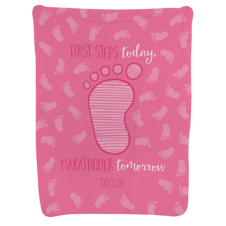 Running Baby Blanket - First Steps Today, Marathoner Tomorrow - Personalization Image