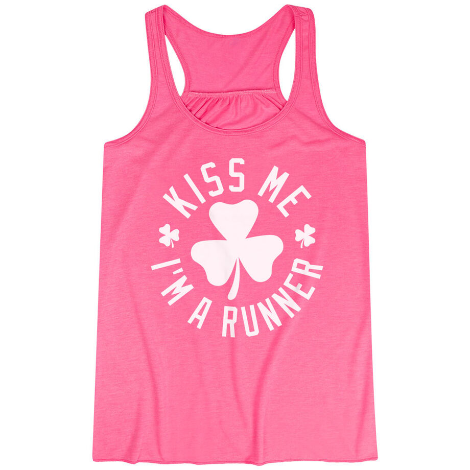 Running Flowy Racerback Tank Top - Kiss Me I am a Runner Shamrock