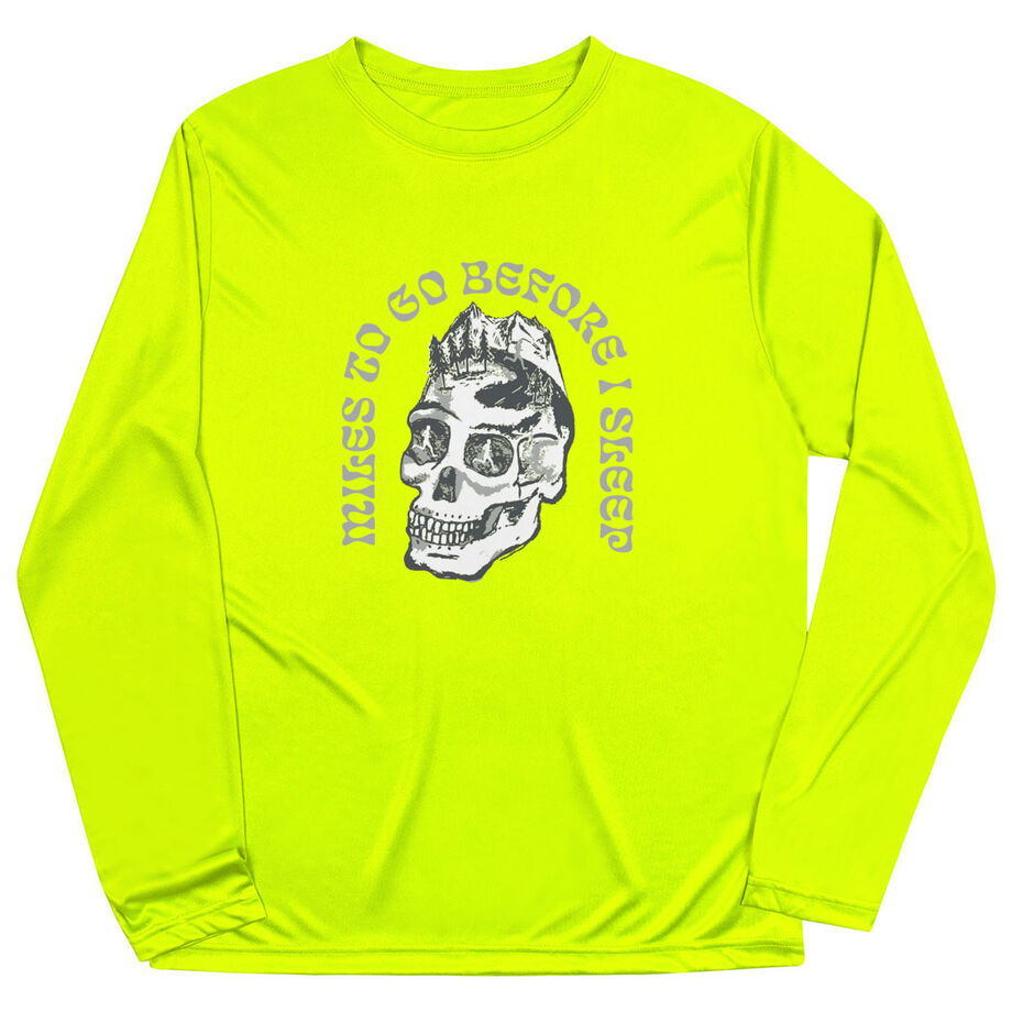 Men's Running Long Sleeve Performance Tee - Miles To Go Before I Sleep - Skull